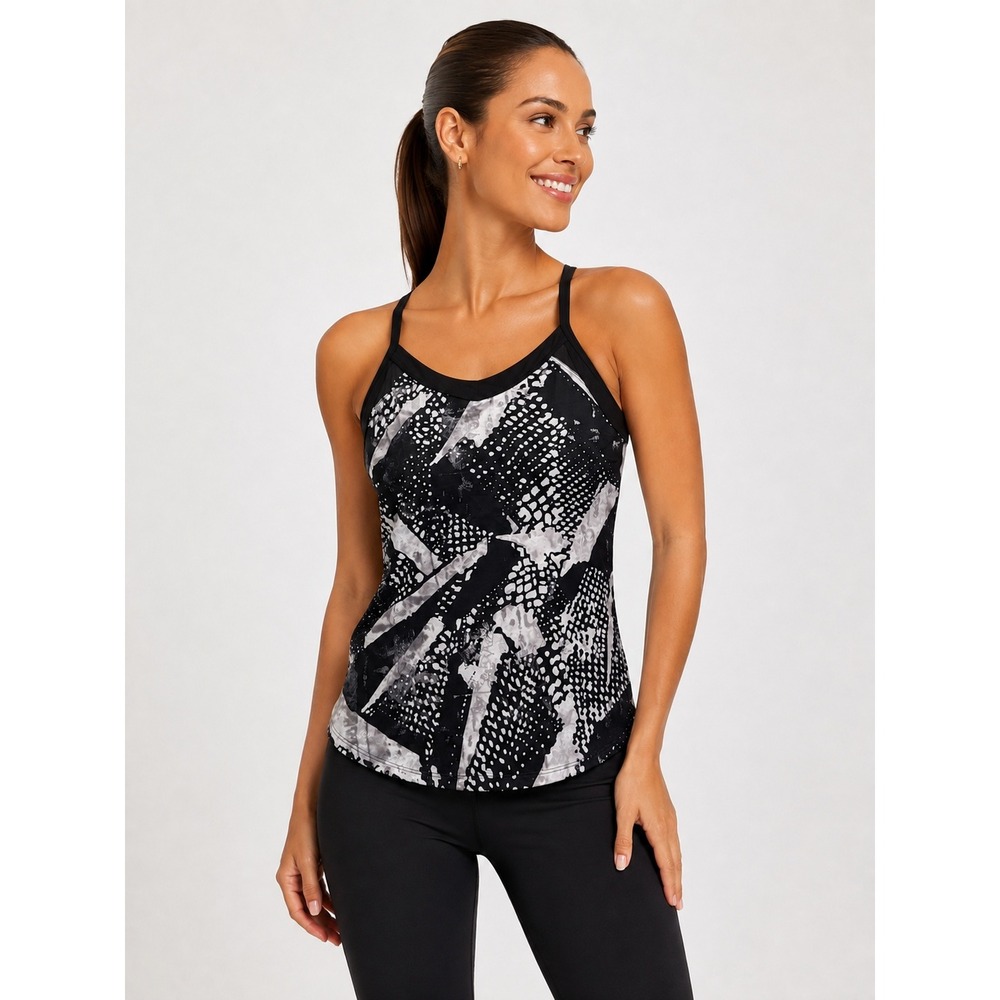 Lululemon Free Flowing Tank Black White Abstract Strappy Yoga Top 8 M NWT New